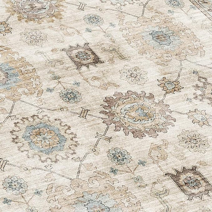 ReaLife Rugs Machine Washable Area Rug Runner - Living Room Bedroom Bathroom Kitchen Entryway Office - Padded Low Pile Stain Resistant Premium - Boho Farmhouse Vintage - Bryn - Beige Seafoam 2'6"x8'