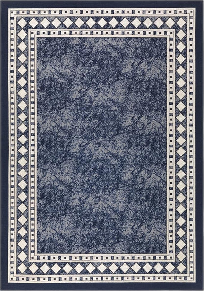 Antep Rugs Alfombras Modern Bordered 8x10 Non-Skid (Non-Slip) Low Profile Pile Rubber Backing Indoor Area Rugs (Navy Blue, 7'10" x 10')