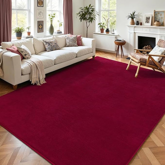 AROGAN Modern Shag Area Rug for Bedroom, 4x6 Feet Washable Rugs for Living Room, Indoor Floor Carpet Rugs, Plush Memory Foam Bedside for Kids Girls Teens Room Low Pile Rug Decor, Wine Red
