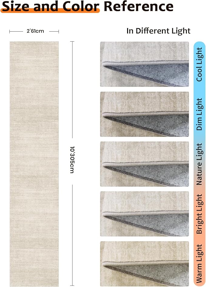 Art&Tuft Non-Slip Runner Rug - 2x10 Runner Rug Washable Low-Pile Rugs Runners, Soft Distressed Carpet Runner for Bedroom Bathroom Kitchen Laundry Living Room, Beige