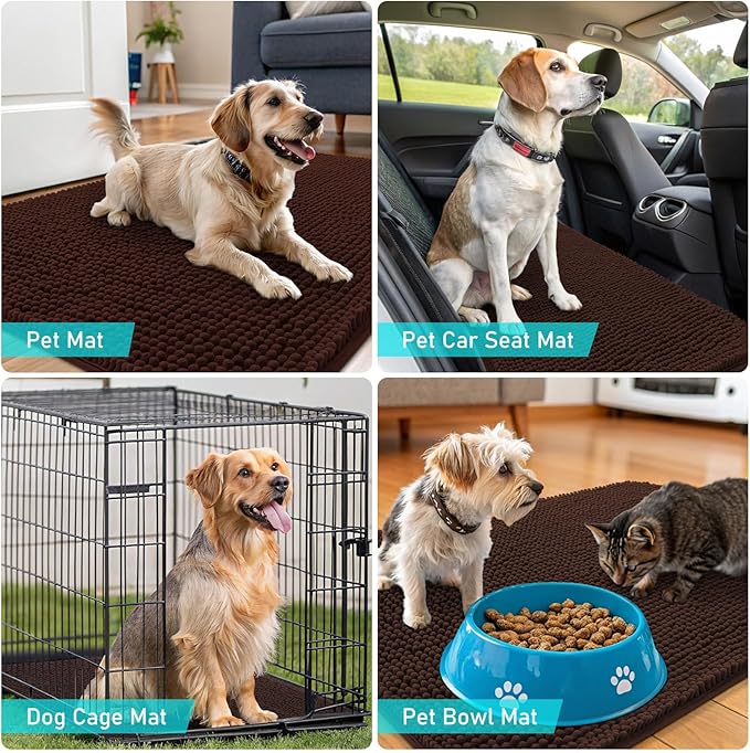 OLANLY Dog Door Mat for Muddy Paws 70x32, Absorbs Moisture and Dirt, Absorbent Non-Slip Washable Doormat, Quick Dry Chenille Mud Mat for Dogs, Entry Indoor Entryway Carpet for Inside Floor, Brown