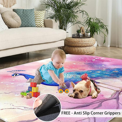 Peacock Rugs for Living Room - 5x7 Rug, Fantasy Peacock Area Rugs for Bedroom, Peafowl Rug, Girls Room Washable Carpet, Aesthetics Carpet - Peafowl Home Decor & Gifts