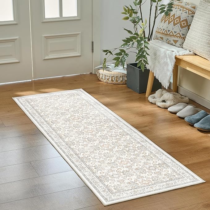 WITSHOCK 3x8 Long Runner Rug for Hallway,Washable Rug Distressed Boho for Bedroom Kitchen Entryway Indoor Entrance,Non Slip Runner Rugs with Rubber Backing（Camel/Beige,3x8）