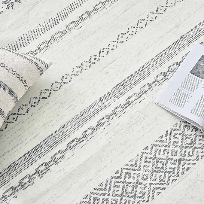 jinchan Moroccan Boho Runner Rug 2x6 - Machine Washable Non-Slip Low-Pile Soft Bohemian Runner Rug for Entryway Hallway Kitchen Bedroom Laundry Room (2‘x6', Grey)