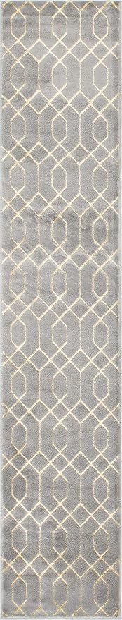 Unique Loom Marilyn Monroe Glam Collection Area Rug - Trellis (2' x 10' Runner, Gray Gold/ Gold)