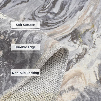 2x8 Runner Rug for Hallways Kitchen Modern Abstract Washable Runner Rug Soft Non Slip Marble Carpet Runner for Laundry Entryway Bedroom Bathroom