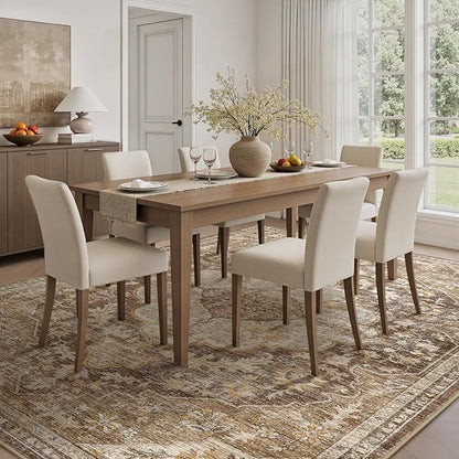 tchdio 8x10 Area Rugs for Living Room, Vintage Non Slip Washable Rug, Soft Low Pile Area Rug Large Floor Indoor Carpet for Bedroom, Dining Room, Office (Brown, 8'x10')