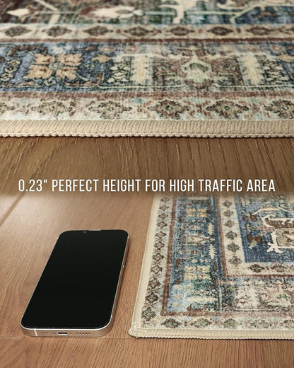 GENIMO 2'6'' X 8' Runner Rugs for Entryway,Machine Washable Vintage Floor Cover Foldable Modern Non Slip Rug, Low Pile Soft Carpet Floral Print Mat for Indoor Entryway/Bathroom/Kitchen,Sage Green