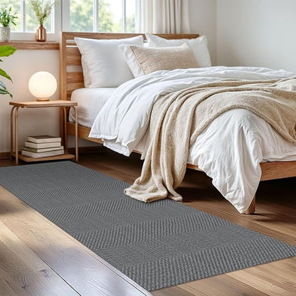 IOHOUZE Washable Runner Rug 2x6 Non Slip Runners for Hallways Entryway Runner Indoor, Kitchen Rugs Woven Cotton Floor Carpet for Kitchen Hall Entrance Bedroom, Charcoal/Dark Grey
