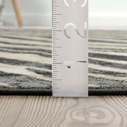 Abani Terra Area Rug for Living Room, Bedroom - Zebra Pattern - Black Cream - 2' x 3' - Durable & Easy to Clean