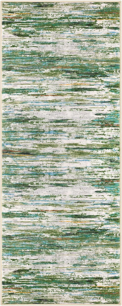 2x5 Modern Abstract Runner Rug for Hallway, Green Grey Multi Super Soft Hallway Decor Kitchen Rugs with Non-Slip, Non-Shedding Washable Rug for Hallways Entryway Bedroom Laundry Indoor