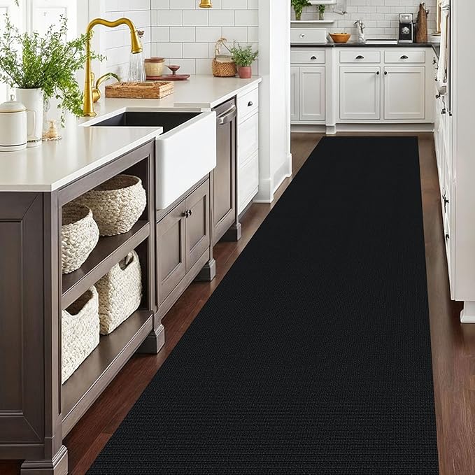 EARTHALL Extra Long Runner Rug 3x18 Ft Washable Runners for Hallways Cotton Non Slip Entryway Runner Braided Kitchen Runner Indoor Outdoor Carpet Runners for Hotels, Officel, Stair, Black