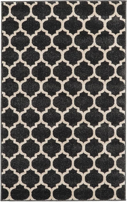 Rugs.com Lattice Collection Rug – 3' x 5' Black Medium Rug Perfect for Entryways, Kitchens, Breakfast Nooks, Accent Pieces