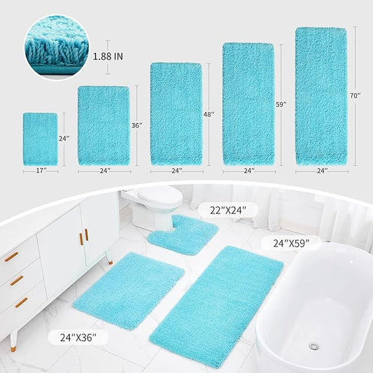 Bathroom Runner Rug 24x70 Teal Non Slip Fluffy Long Bath Mat for Bathroom Floor Washable Plush Luxury Large Bath Rug for Tub Absorbent Runner Rug for Bedside