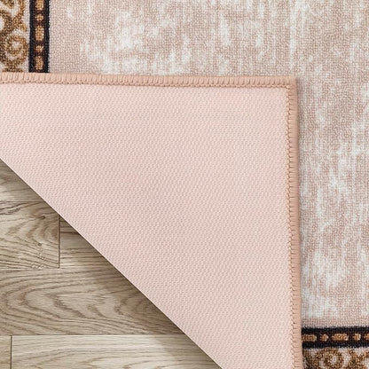 Antep Rugs Alfombras Bordered Modern 2x4 Non-Slip (Non-Skid) Low Pile Rubber Backing Kitchen Area Rug (Beige, 2'3" x 4')