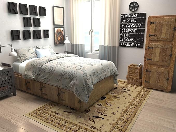 Unique Loom Taftan Collection Border Geometric Tribal Inspired Design Area Rug (5' 0 x 8' 0 Rectangular, Ivory/ Tan)