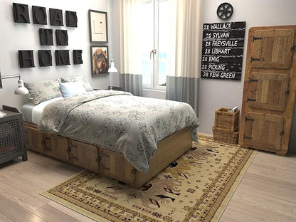 Unique Loom Taftan Collection Border Geometric Tribal Inspired Design Area Rug (5' 0 x 8' 0 Rectangular, Ivory/ Tan)