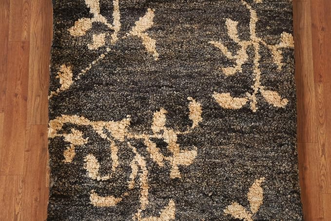 Rug Source Modern Collection Size 3x5 Abstract Area Rug, Hand-Knotted/Hand-Woven Black Floral/Nature Print Rug, Oriental Jute Carpet for Foyer, Entryway, Hallway