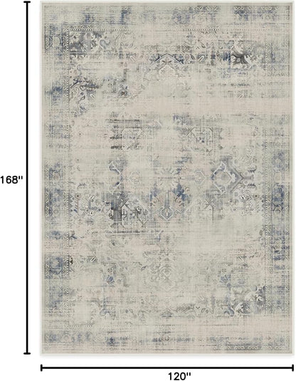RUGGABLE Washable Vintage Area Rug – Kamran Blue Quartz 10x14, Stain-Resistant, Non-Slip – Large Machine Washable Rugs for Living Room, Bedroom, Hallway, Entryway & Office–with Standard Pad