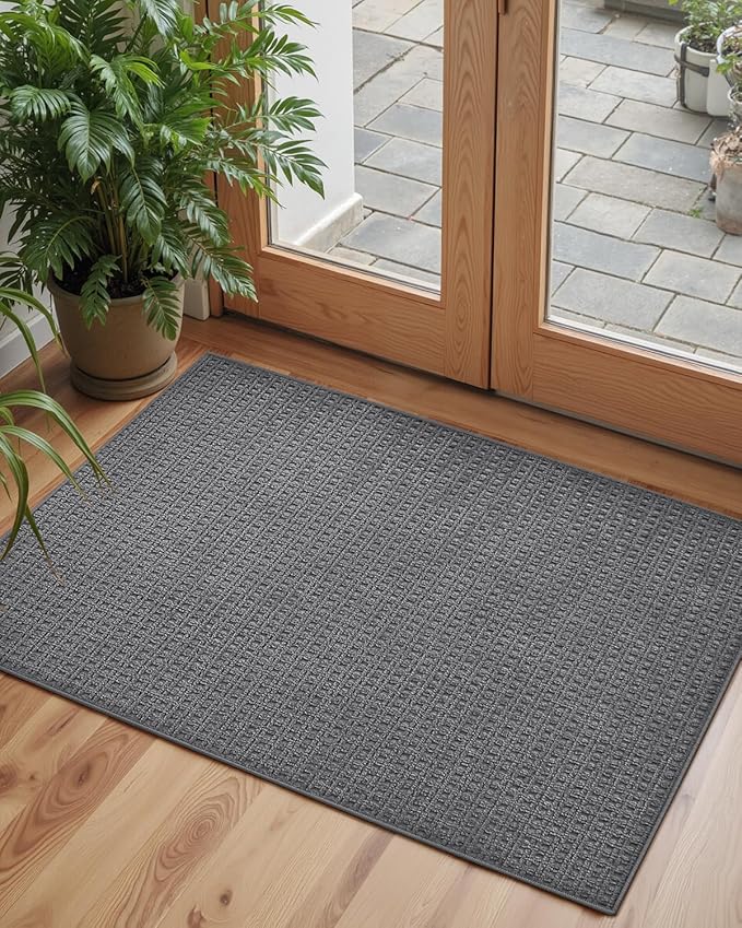 Color&Geometry Front Door Mat Indoor Non Slip Rubber Backing, 32"x48" Ultra Thin Doormat, Soft Absorbent Inside Doormat Washable Easy Clean Rugs for Entryway, Slate Gray (Rolled-up NO Creases)