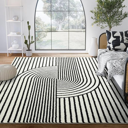 Abani Nuevo Collection Area Rug - Mid-Century Black and White Arch Knot Design - 2' x 3' - for Living Room, Bedroom & Office