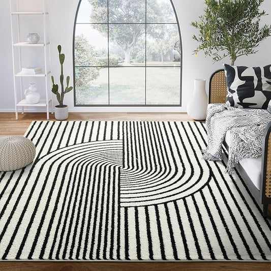 Abani Nuevo Collection Area Rug - Mid-Century Black and White Arch Knot Design - 2' x 3' - for Living Room, Bedroom & Office
