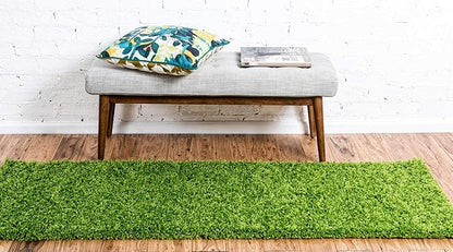 Unique Loom Solid Shag Collection Area Rug (2' x 6' 5" Runner, Grass Green)