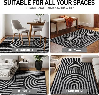 Rugshop Abstract Arch Shag Area Rug Anthracite Dark Gray 4' x 6' Ideal for Small Living Rooms, Offices, or Beside The Bed