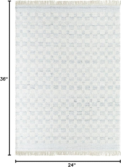 Mark&Day Wool Rugs, 2x3 Clinten Solid and Border Light Slate Checkered Rug, Cream Grey Carpet for Living Room, Bedroom or Kitchen (2' x 3')