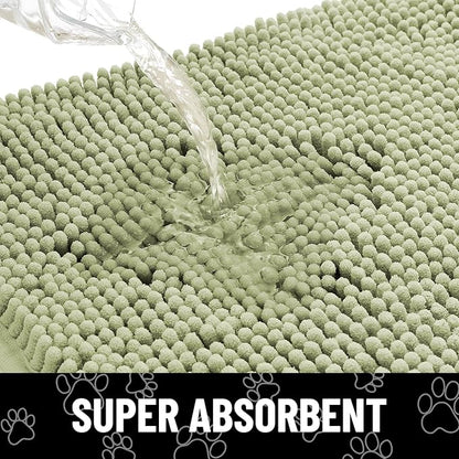 Smiry Dog Door Mat for Muddy Paws, Absorbent Dirt Trapper Non Slip Quick Dry Washable Chenille Mat for Mud Dogs, Entry Rug for Indoor and Outdoor (36x24 Inches, Sage Green and White)