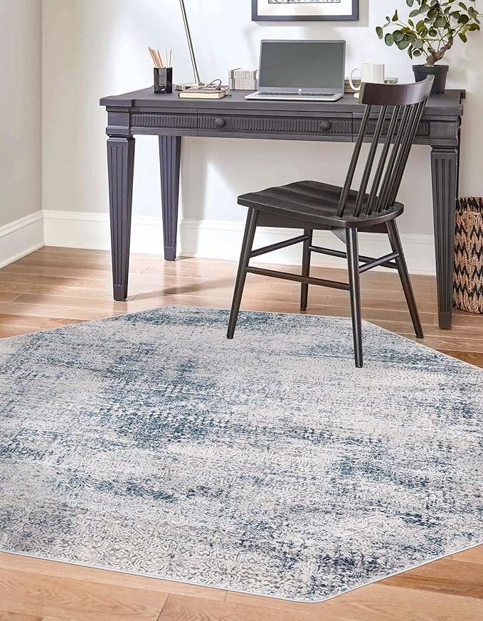 Unique Loom Finsbury Collection Area Rug - Sarah (5' 3" Octagon, Blue/ Ivory)