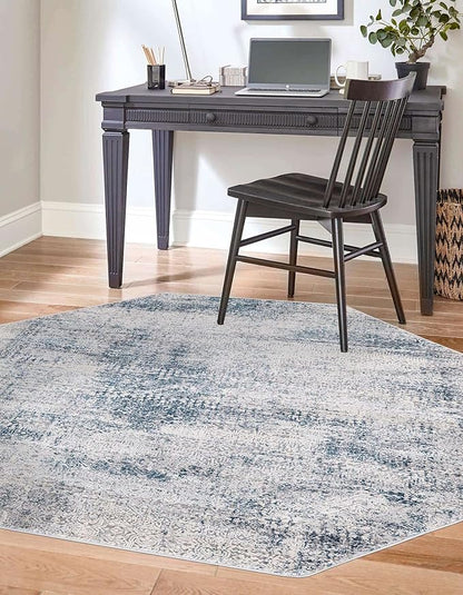 Unique Loom Finsbury Collection Area Rug - Sarah (5' 3" Octagon, Blue/ Ivory)