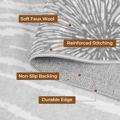 WITSHOCK 8x10 Washable Rug for Living Room,Modern Floral Distress Print Pattern Area Rugs,Stain Resistant with Non Slip Backing Carpet for Dining Room,Bedroom & Home Decor,Grey White
