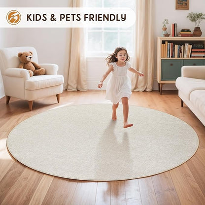 LBRO2M Easy Jute Solid Area Rug 4X4 Round Washable Rugs for Living Room Dining Room Bedroom Natural Jute Look Indoor Outdoor Rug Durable, Solid Non Shedding Eco Friendly (4X4 Light Ivory)