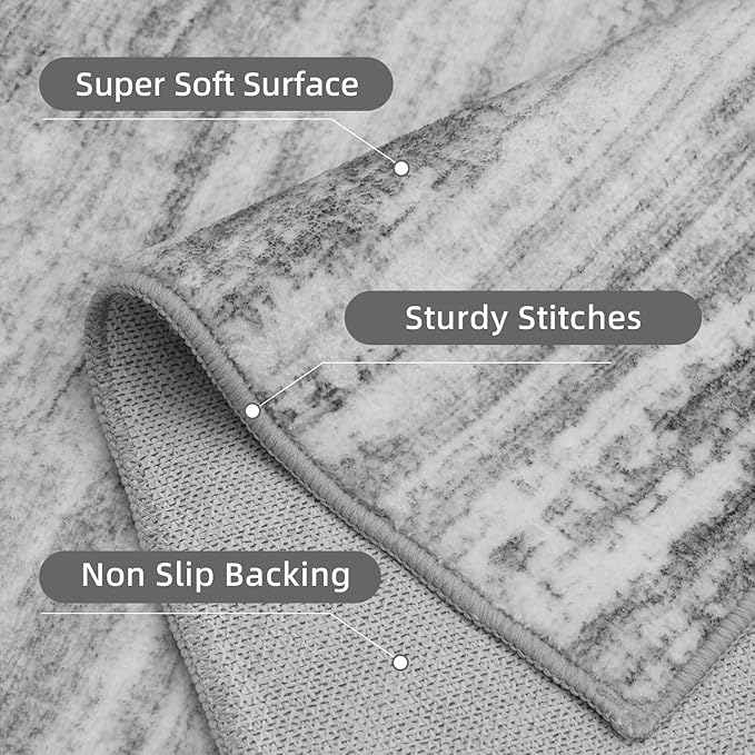 PADOOR Modern Abstract Runner Rug - 2x8 Washable Hallway Rugs, Ultra Soft Non-Slip Low Pile Floor Rugs for Hallway Entryway Kitchen Bedroom Bedside Laundry Room Black