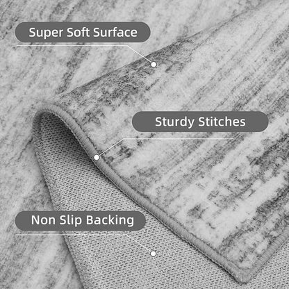 PADOOR Modern Abstract Runner Rug - 2x8 Washable Hallway Rugs, Ultra Soft Non-Slip Low Pile Floor Rugs for Hallway Entryway Kitchen Bedroom Bedside Laundry Room Black