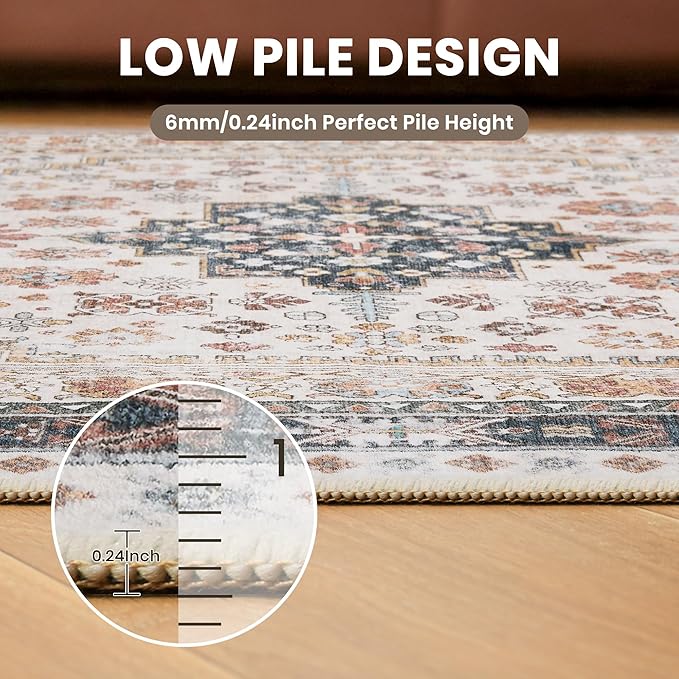 zesthome 6x9 Area Rug, Super Soft Washable Rugs for Living Room, Non-Slip Stain Resistant Vintage Rugs, Ultra-Thin Large Area Rugs (Multi,6'x9')