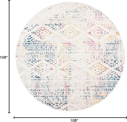 SAFAVIEH Tulum Collection Area Rug - 9' Round, Ivory & Blue, Moroccan Boho Tribal Design, Non-Shedding & Easy to Clean, Ideal for Living Room, Bedroom, Dining Space (TUL272C)