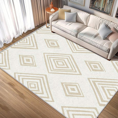 Washable 3x4 Modern Geometric Rug Living Room, Beige Abstract Diamond Design Area Rugs for Bedroom, Modern Geometric Home Decor Carpet, Low Pile, Non Slip, Kids & Pet Friendly (N4174)