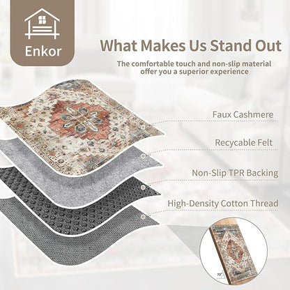 Enkor Area Soft Rugs 6x9 Washable Non Slip Boho Floor Rugs for Living Room Bedroom, Vintage Style Farmhouse Mat for Kitchen Entryway Beige & Red