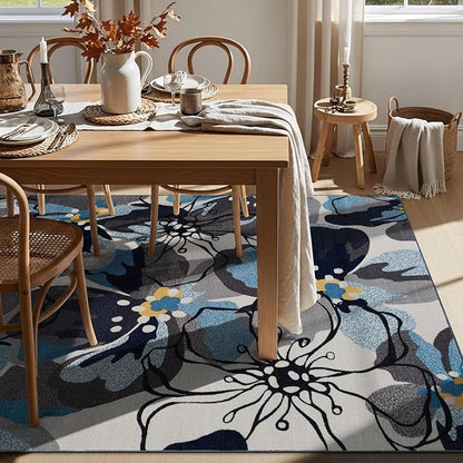 Rugshop Contemporary Gray-Blue Large Floral Non-Slip Area Rug 5' x 7' - Stylish Accent