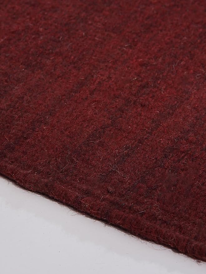 Hand Woven Flat Weave Kilim Wool ECO-Friendly Area Rugs - 10'x10', Square Shape, Burgundy Color, Solid Plain Design, Low Pile Handmade Area Rugs for Living Room, Bed Room (D00111)