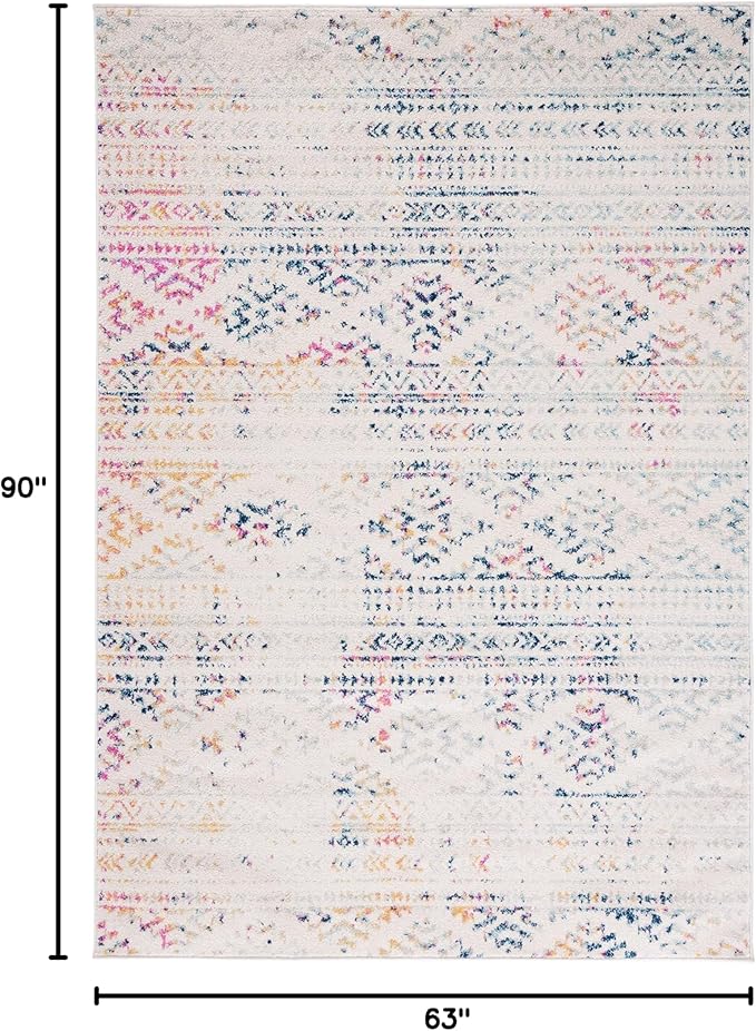 SAFAVIEH Tulum Collection Area Rug - 5'3" x 7'6", Ivory & Blue, Moroccan Boho Tribal Design, Non-Shedding & Easy to Clean, Ideal for Living Room, Bedroom, Dining Space (TUL272C)