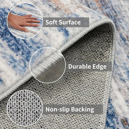 Large Runner Rugs for Hallway 4x20: Non-Slip Washable Wide Carpet - Soft Low-Pile Stain and Spill Resistant Rug for Entryway Living Room Dining Room Balcony Garage Office Navy Grey