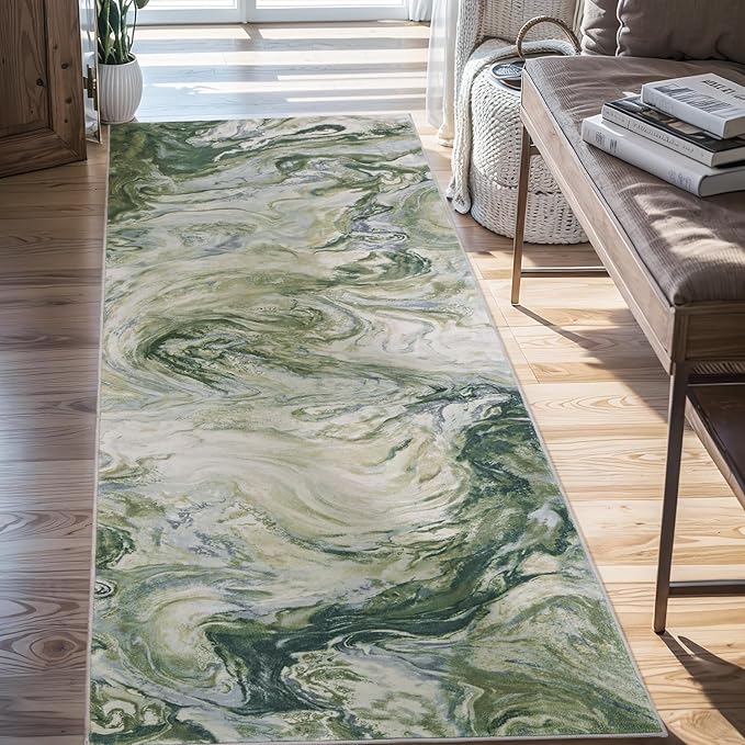 2x8 Runner Rug for Hallways Kitchen Modern Abstract Washable Runner Rug Soft Non Slip Marble Carpet Runner for Laundry Entryway Bedroom Bathroom
