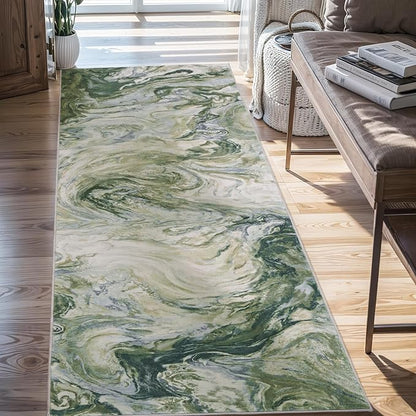 2x8 Runner Rug for Hallways Kitchen Modern Abstract Washable Runner Rug Soft Non Slip Marble Carpet Runner for Laundry Entryway Bedroom Bathroom
