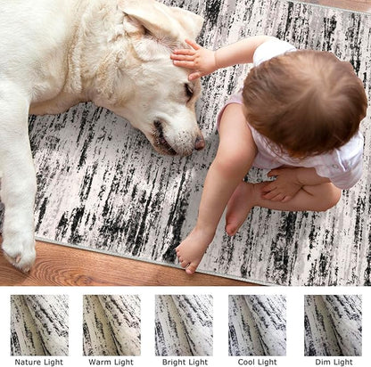 Modern Abstract Entryway Rug Indoor 2x3 Washable Rug Non-Slip Soft Small Area Rug White Black Grey Taupe Kitchen Mats Thin Print Faux Wool Floor Carpet Throw Rugs for Entrance Bedroom Office