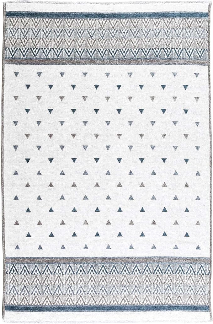 Alfa Rich 5x8 Blue Cream Off White Washable Area Rugs for Living Room Bedroom Kitchen Decor Cotton