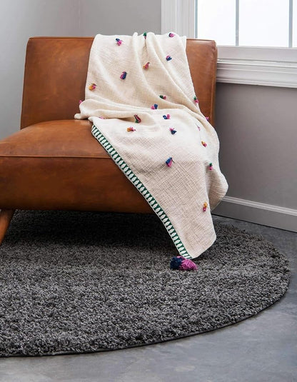 Unique Loom Solid Shag Collection Area Rug (7' 1" Round, Graphite Gray)