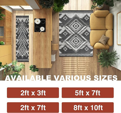 YHSF South West Native American Rug Ritz – Native Tribal American Indian Inspired Rug - Living Room, Bedroom, Hallway, Entryway & High-Traffic Area Rugs - Washable - Soft - Dark Grey, 5 Feet x 7 Feet